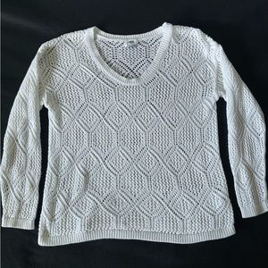 Old Navy Women’s White Open Knit 100% Cotton Sweater Long Sleeves XL Crew Neck